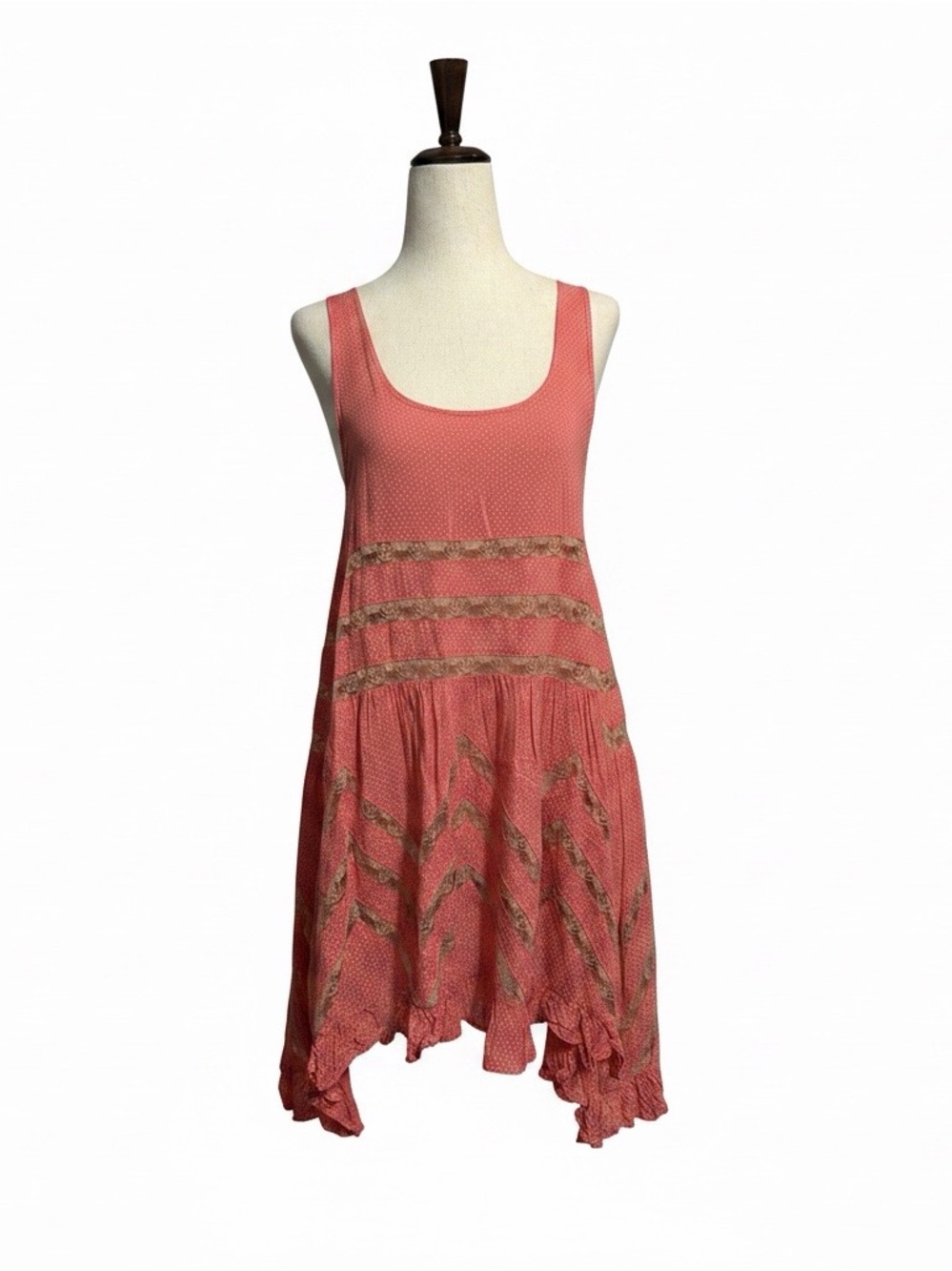 Free People • Voile & Lace Trapeze Slip Dress Coral XS